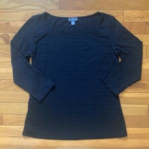 Market & Spruce Oni Perforated Detail Black 3/4 Length Sleeve Knit Top